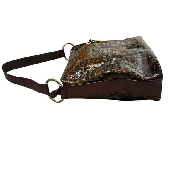 Brighton Brown Black Leather Snakeskin Pattern Medium Large Shoulder Bag - Picture 4 of 15